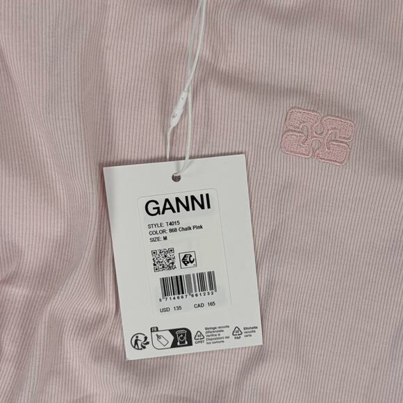 NWT Ganni T4015 SOFT COTTON RIB SS T-SHIRT, Chalk Pink, sz MEDIUM - Picture 5 of 7